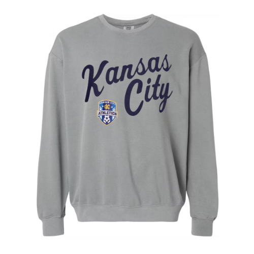 Grey Comfort Colors Cursive Kansas City Crewneck Sweatshirt