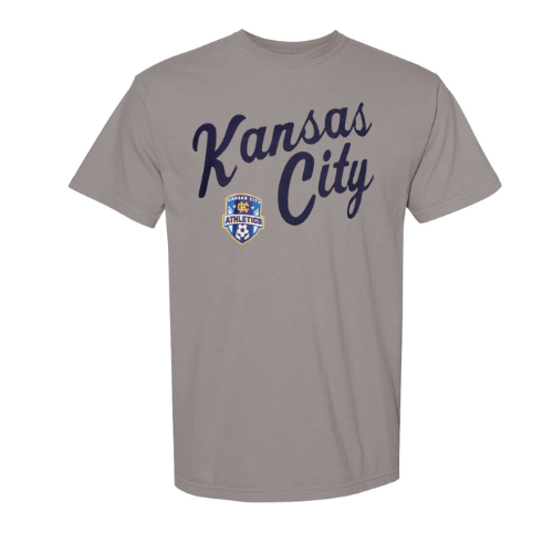 Grey Comfort Colors Cursive Kansas City Short Sleeve T-Shirt