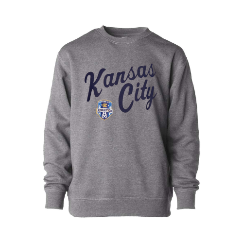 Heathered Grey Youth Cursive Kansas City Crewneck Sweatshirt